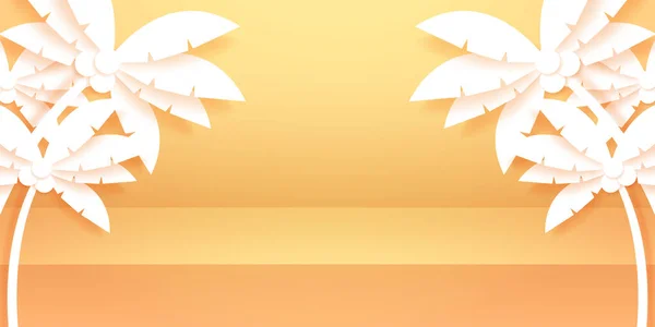明るいオレンジと横にヤシの木と黄色の空のスタジオルーム ディスプレイや夏のイベントのためのテンプレートモックアップ 製品の背景 — ストックベクタ