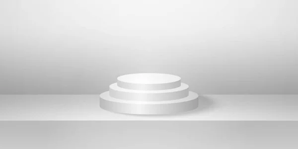 现实的圆形讲台或底座 灰色空房间 最小的产品背景 可供展示的模板 几何形状 — 图库矢量图片