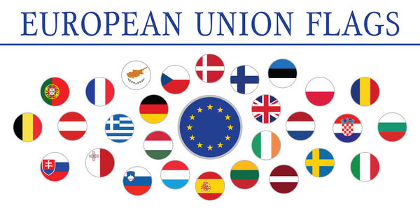 European Union flags original button set on white EPS 10