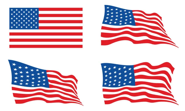 Bandeira Dos Eua Cores Oficiais Acenando Bandeiras Americanas Definir Ilustração —  Vetores de Stock