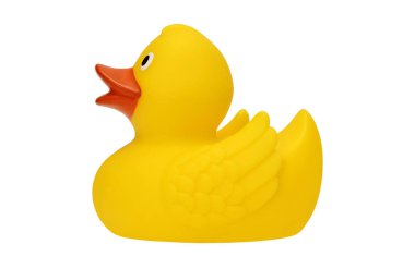 izole beyaz zemin üzerine sarı lastik ördek