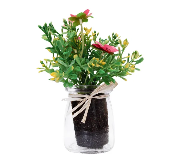 Fake ornamental plant in a glass pot