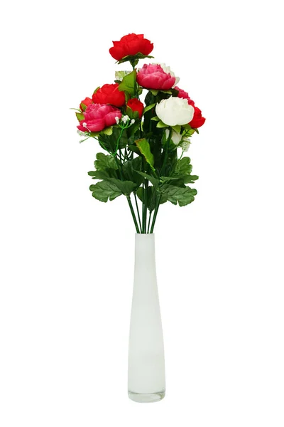 Buquê Falso Com Rosas Vaso Branco — Fotografia de Stock