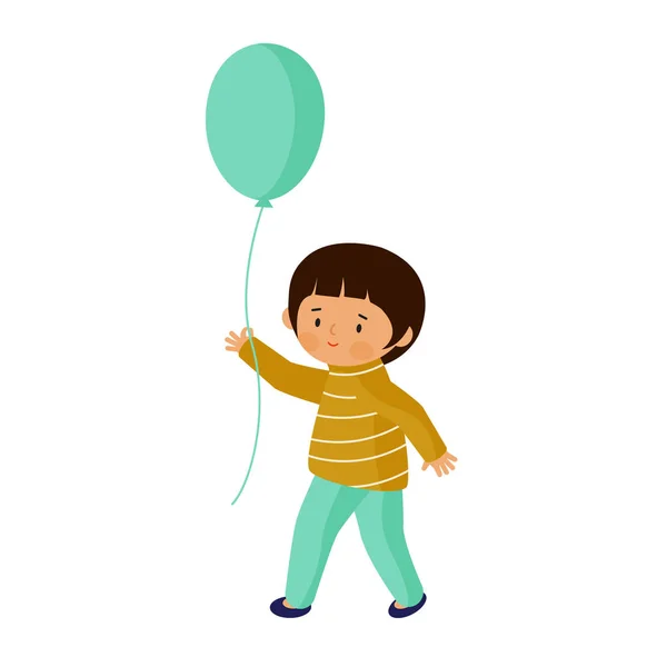 Jolie fille avec un ballon. L'enfant marche avec un ballon à la main. Un personnage dans un style de dessin animé . — Image vectorielle