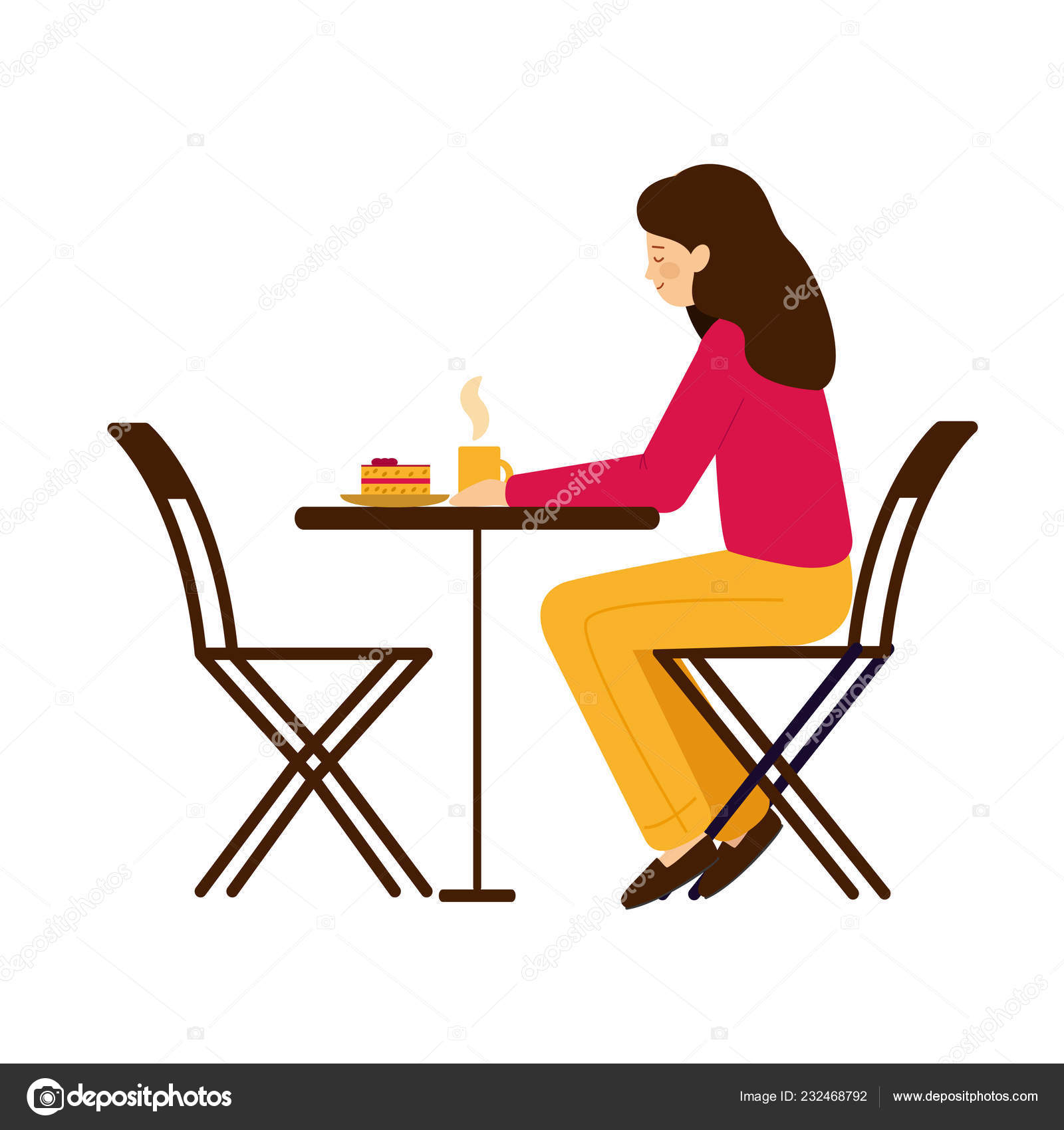 Girl Sitting At The Table A Young Woman In A Cafe Drinking Tea