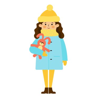 Oyuncak tavşan tutan kız. Pelüş oyuncak sarılma bir çocuk.