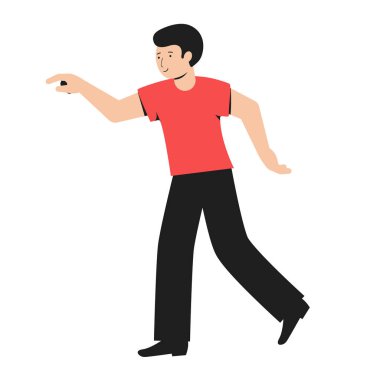 Adamın parmağını gösterir. T-shirt erkekte bir şeye işaret ediyor