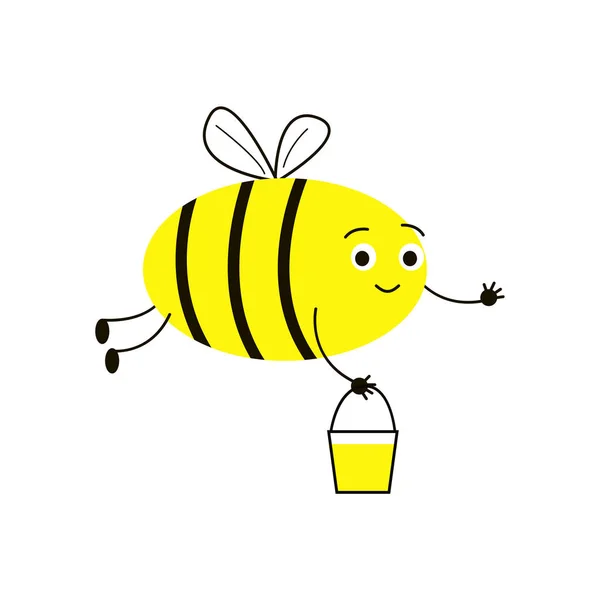 Le api insetto raccolgono miele. Buffo, simpatica ape, secchio di miele . — Vettoriale Stock