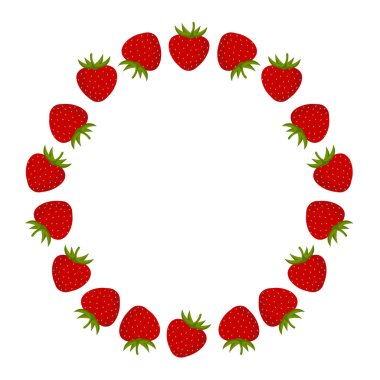 Çilek bir daire şeklinde Çerçeve. Kartpostal için arka plan, beyaz arka plan üzerinde poster kırmızı meyveleri.