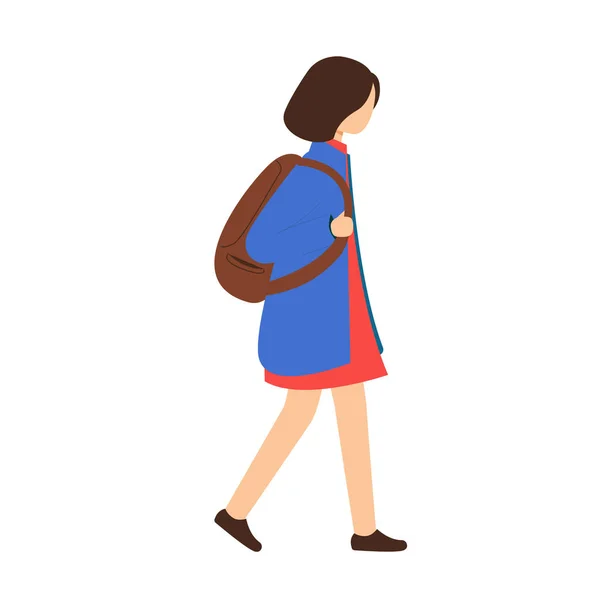 Jong meisje met een rugzak. De student gaat studeren. Terug naar school. — Stockvector