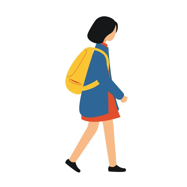 Молода дівчина з рюкзаком. Студент ходить вчитися. Назад до школи . — стоковий вектор