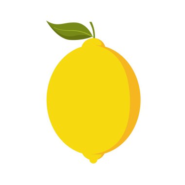 Yaprak ve saplı meyve limon. Karikatür tarzında sarı meyve. Vektör çizimi.