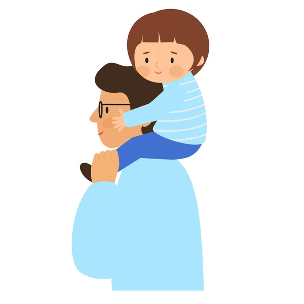 Erkeklerin omuzlarında oturan kız. Baba kızını omuzlarında taşıyor.. — Stok Vektör