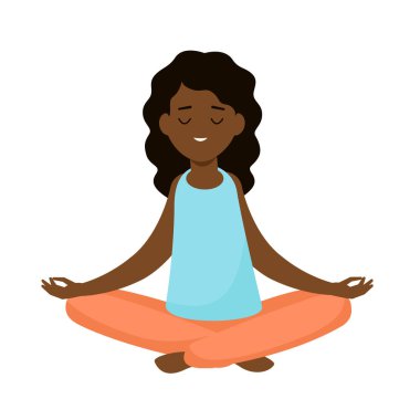 Meditasyon yapılan kişi. Koyu tenli bir kadın yoga yapar.