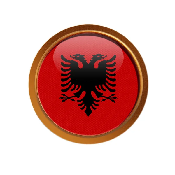Vlag Van Albanië Gouden Frame Geïsoleerd Witte Achtergrond — Stockfoto