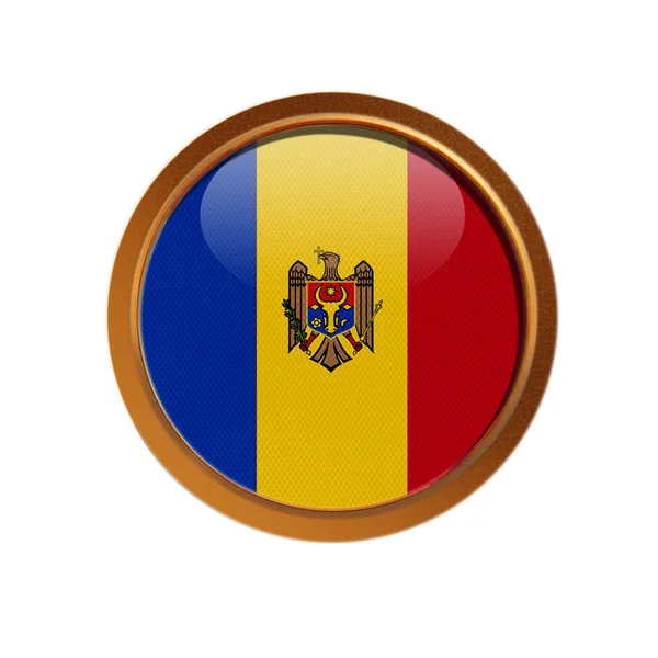 Moldavien Flagga Gyllene Ram Isolerat Den Vita Bakgrunden — Stockfoto