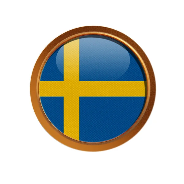 Vlajka Švédsko Rámci Zlatého Izolovaných Bílém Pozadí — Stock fotografie