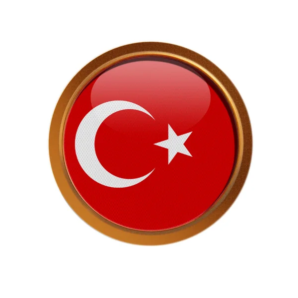 Bandera Turquía Marco Dorado Aislado Sobre Fondo Blanco — Foto de Stock