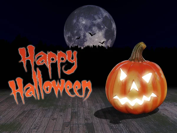 Halloween pumpkin with full moon, illustration