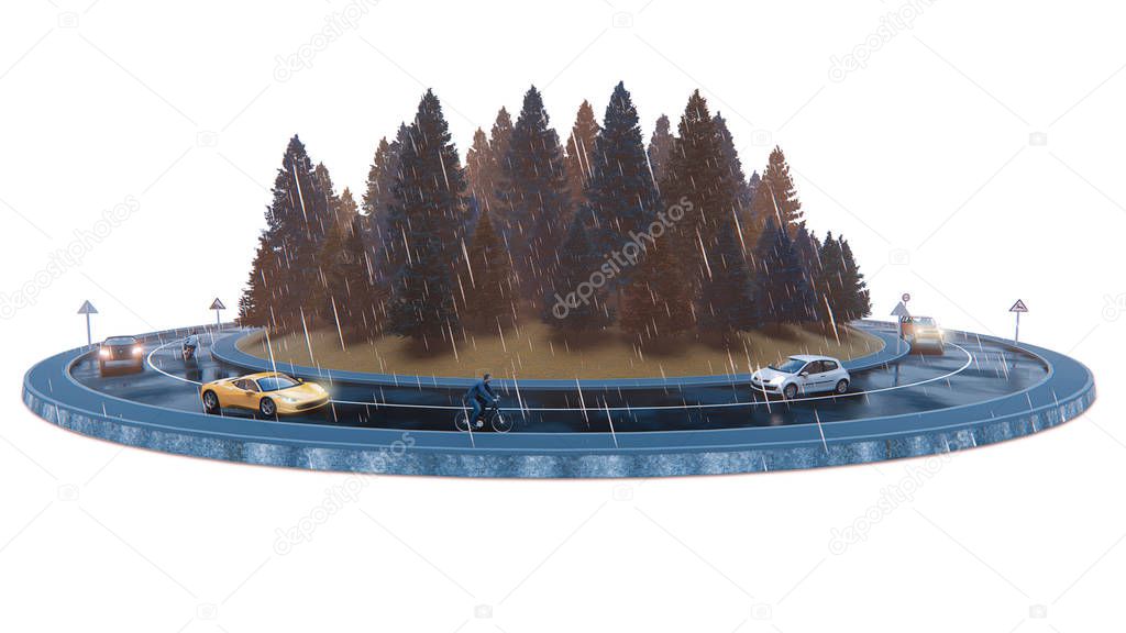 Autumn traffic, isolated on the white background, 3d illustration