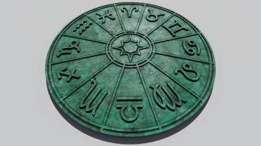Yeşil mermer burç daire içinde astrolojik zodyak işaretleri