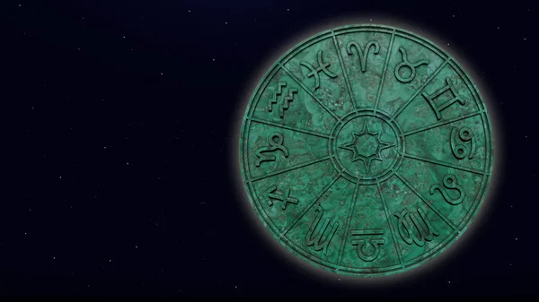 Signos Zodiacais Astrológicos Dentro Círculo Horóscopo Mármore Verde — Fotografia de Stock