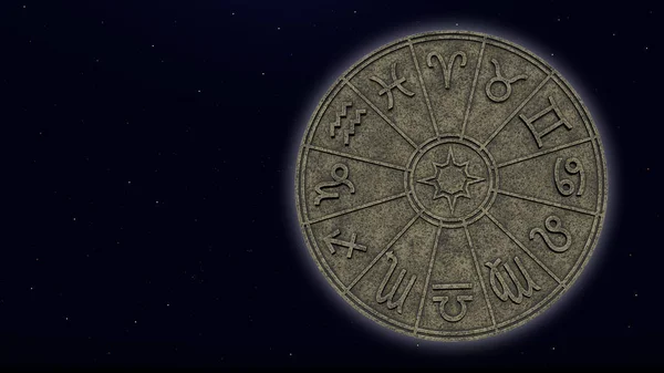 Astrologické Znamení Zvěrokruhu Uvnitř Kruhu Kamenné Horoskop — Stock fotografie