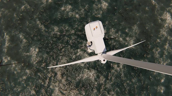 Two Offshore Workers Top Windmill Wind Farm — Stock Photo, Image