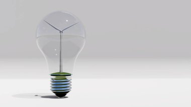 Yeşil enerji, yel değirmeni ampul, 3d render içinde