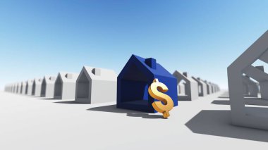 Dolar Döviz Alım, 3d render ile mavi ev 