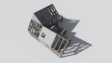 Beyaz arka planda, 3d render modern ev