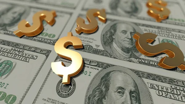 Золотой Доллар Банкнотах Рендеринг — стоковое фото