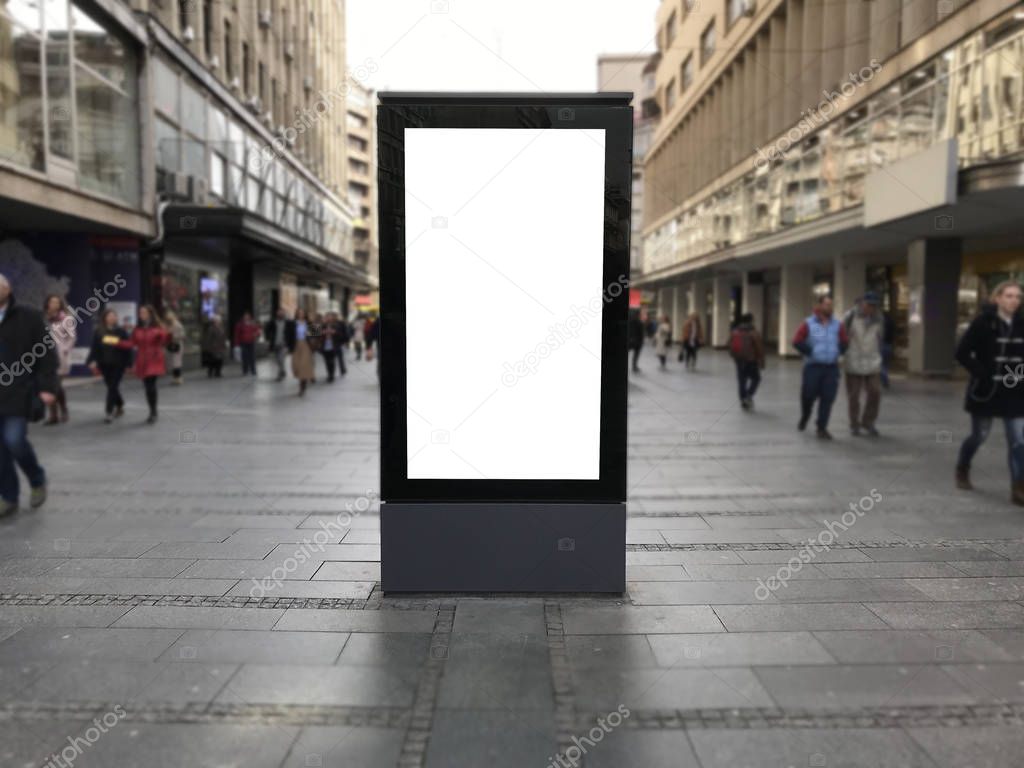 One blank billboard in Belgrade, walking street