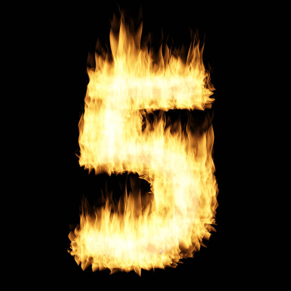 Flame number Five 3D illustration