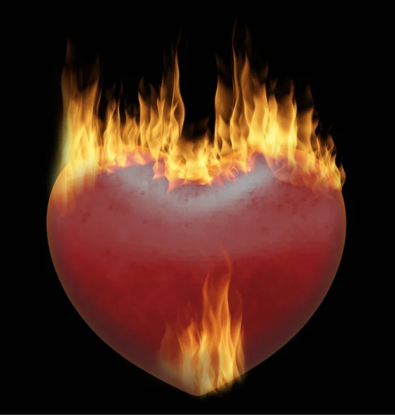 Red Flame Cuore Isolato Sullo Sfondo Nero — Foto Stock