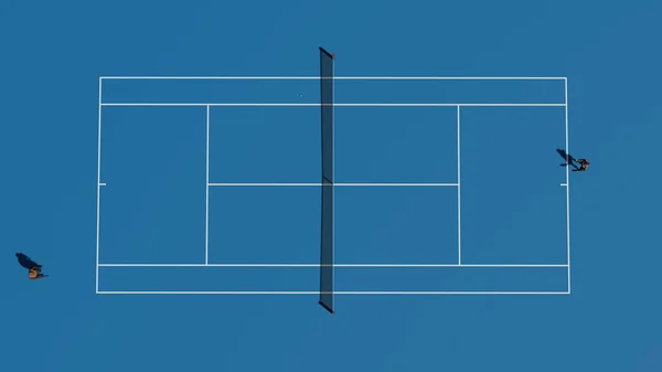 Spitze Des Blauen Tennisplatzes Mit Spielern — Stockfoto