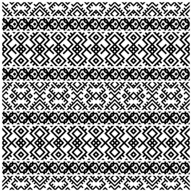 Kusursuz etnik model geleneksel illüstrasyon tasarım vektörü siyah beyaz renkte