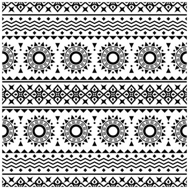 Kusursuz etnik model geleneksel illüstrasyon tasarım vektörü siyah beyaz renkte