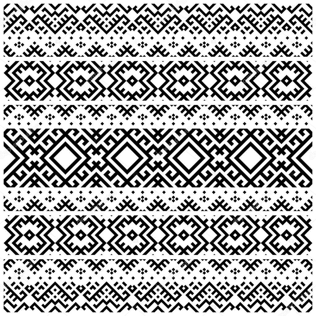 Ikat Aztec ethnic seamless pattern design in black and white color. Ethnic Illustration vector.