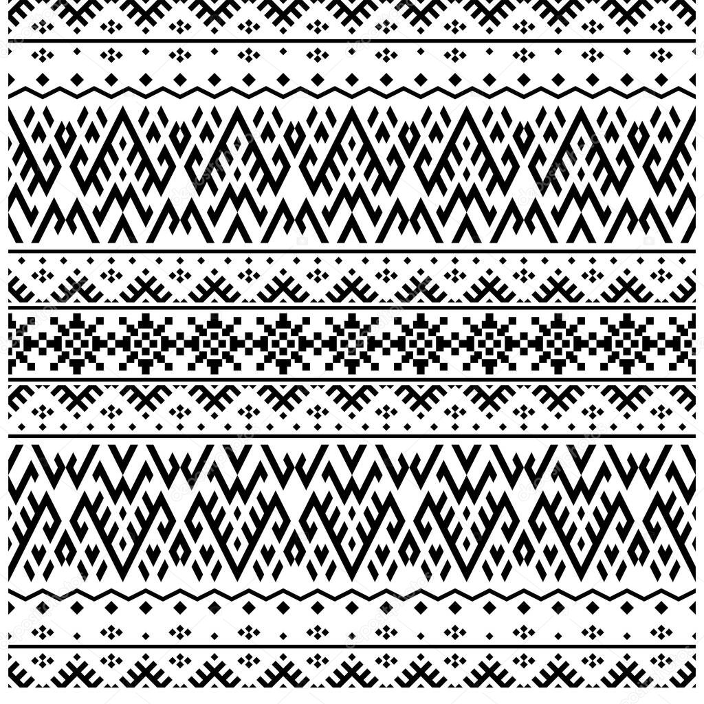 Ikat Aztec ethnic seamless pattern design in black and white color. Ethnic Illustration vector.