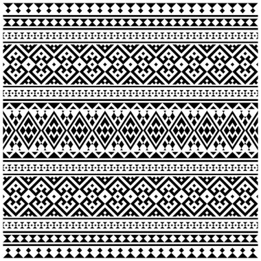 İkat Aztek etnik desensiz siyah beyaz desenli. Etnik İllüstrasyon vektörü.