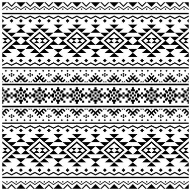 Ikat Aztek etnik desensiz desen vektörü siyah beyaz renkte