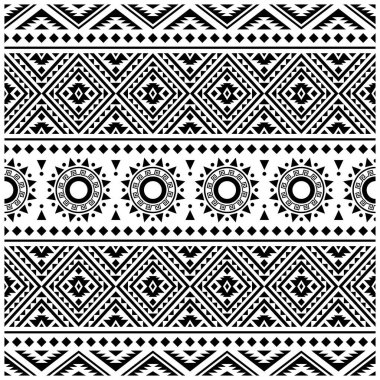 Siyah beyaz renkte Geometri Etnik Desensiz Desen Desen Tasarım Vektörü