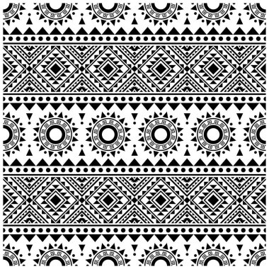 Aztek tarzında pürüzsüz etnik desen siyah beyaz