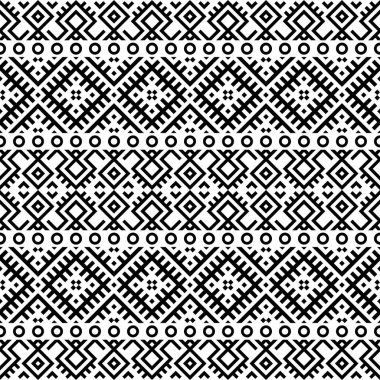 Siyah ve beyaz kabile tasarımlı kusursuz Etnik Desen Çizim vektörü