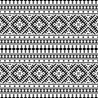 Siyah ve beyaz kabile tasarımlı kusursuz Etnik Desen Çizim vektörü