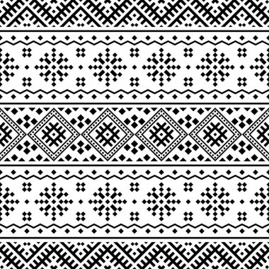 Etnik desenli siyah beyaz vektör. Kabile Düzeni. Aztek tasarımı boho halı, kumaş, battaniye ve fon