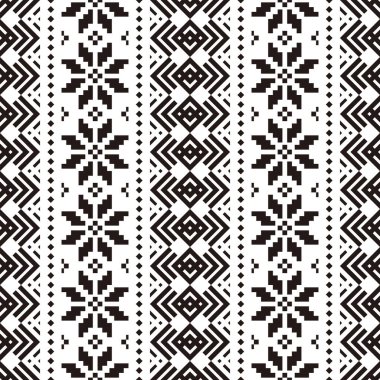 Beyaz arka planda Noel Etnik şablonu örülmüş. Süs. Sınır. Kusursuz bir örnek..