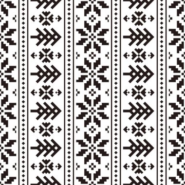 Beyaz arka planda Noel Etnik şablonu örülmüş. Süs. Sınır. Kusursuz bir örnek..