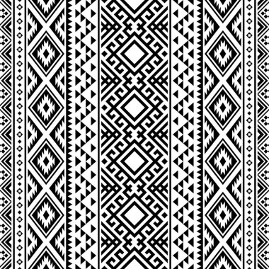 Aztek İkat etnik model arka plan vektörü siyah ve beyaz renkte